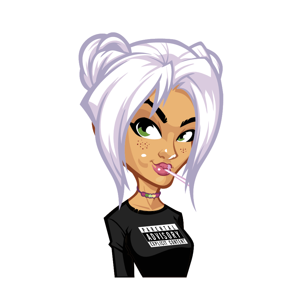 A cartoon avatar of a girl with white hair