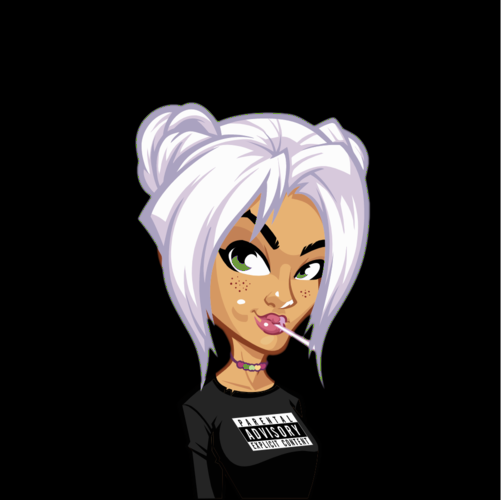 Cartoon girl with white hair on a black background